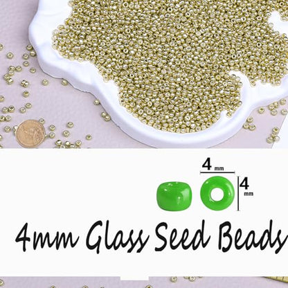 Legefo 4mm Glass Seed Beads Bulk, Bright Gold 6/0 Small Mini Pony Seed Beads, Tiny Round Craft Bead for Bracelet Necklace Wrist Jewelry Making Beading Weaving DIY Crafts Supplies, 1000pcs - color: Bright Gold