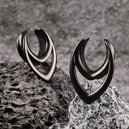 DOEARKO 2PCS Fashion Round Spiral Saddle 316 Stainless Steel Ear Tunnels Plugs Stretcher Gauges For Ear lobe Expander Piercing Body Jewelry - color: #1 Black, size: 12mm(1/2")