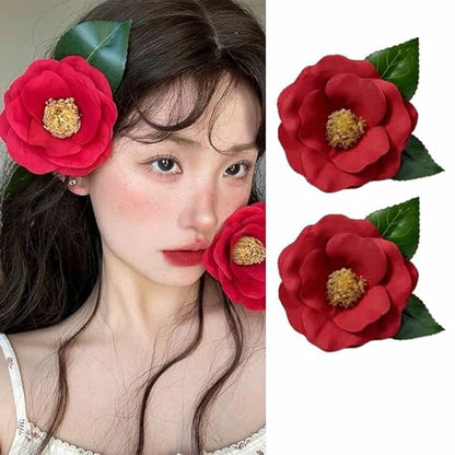 ALIMITOPIA Flower Hair Clip Fabric Artificial Camellia Flower Hairpin Barrette Brooch Headdress Bobby Pins Headwear Hair Accessories for wedding Party supplies(Camellia Style;5.1 inches;6pcs)