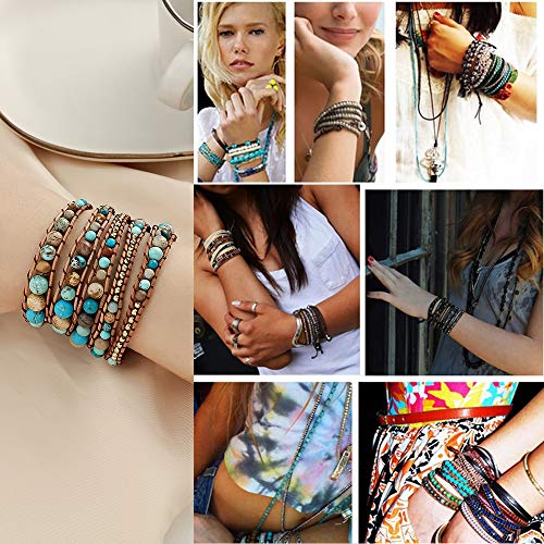 Plumiss Women Boho Handmade Natural Stone Crystal Leather Bead Wrap Bracelets Collection - style: Turquoie Jasper 5W