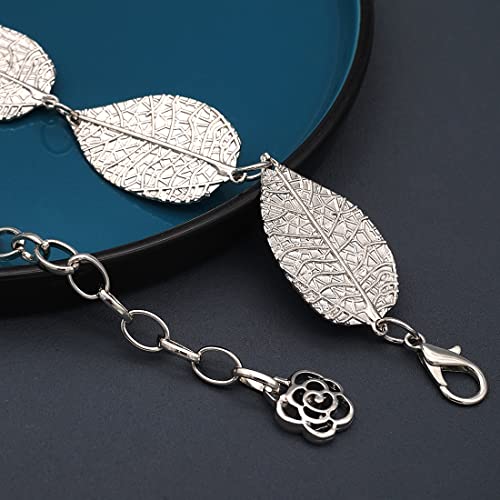 Metal Waist Chain Body Jewelry Link Belt for Women Girls - color: Leaf Silver 1, size: XL: 59 in (150 cm)