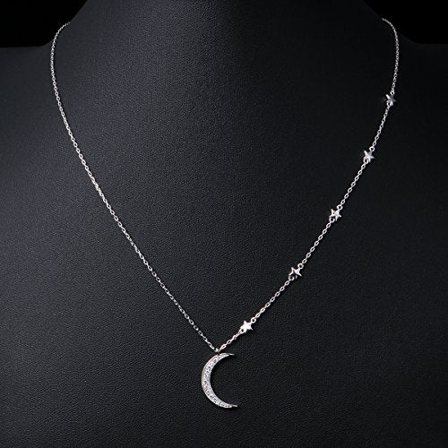Ladytree 925 Sterling Silver Jewelry Crescent Moon and Star Pendant Necklace - style: Five Stars
