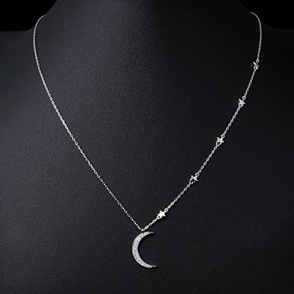 Ladytree 925 Sterling Silver Jewelry Crescent Moon and Star Pendant Necklace - style: Five Stars