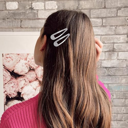 48 PCS Small Metal Barrettes For Women Non Slip Water Drop Snap Clips For Thick Thin Fine Hair Classic Accessories,Silver,1.97 x 0.5 In - color: Silver
