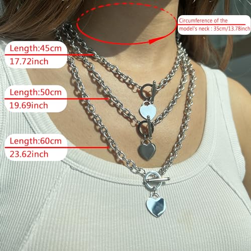 WangGao Elegent Love Stainless Steel Link Chain Blank Heart Charms Necklace for Women Toggle Clasp Closure - color: Silver, size: 17.72inches