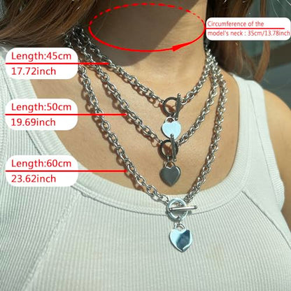 WangGao Elegent Love Stainless Steel Link Chain Blank Heart Charms Necklace for Women Toggle Clasp Closure - color: Silver, size: 19.6inches