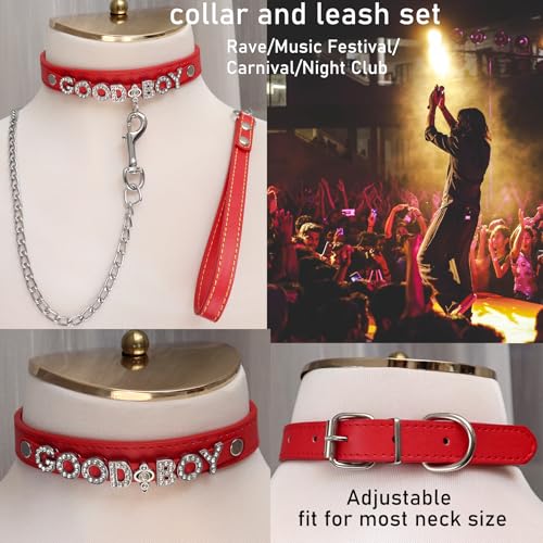 Red Choker Necklace for Women Men, Leather Choker Collar Gothic Body Chain, Rave Punk Goth Jewelry for Rave Halloween Sexy Cosplay - style: GOOD BO