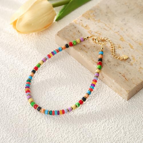 XIJIN Natural Stone Beaded Anklets for Women Handmade Beach Boho Turquoise Beads Ankle Bracelet Jewelry Gift for Her - color: H