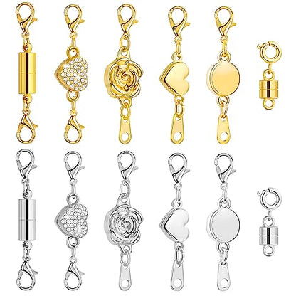 Paxcoo 12Pcs Magnetic Necklace Clasps and Closures, Locking Magnetic Jewelry Clasps, Magnetic Necklace Extender, Necklace Clasp Helper for Necklaces, Bracelets and Jewelry - size: 0.7 - 1.8 inches (Assorted Sizes)