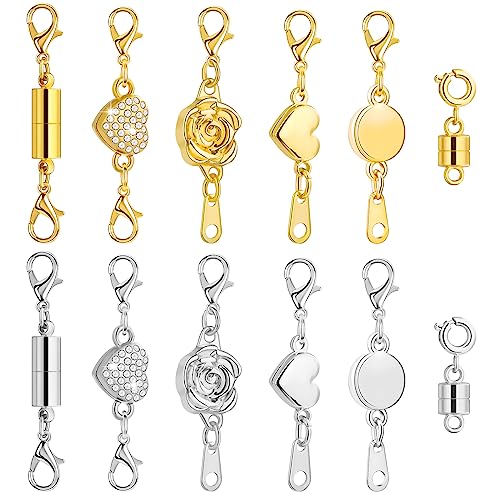 Paxcoo 12Pcs Magnetic Necklace Clasps and Closures, Locking Magnetic Jewelry Clasps, Magnetic Necklace Extender, Necklace Clasp Helper for Necklaces, Bracelets and Jewelry - size: 0.7 - 1.8 inches (Assorted Sizes)