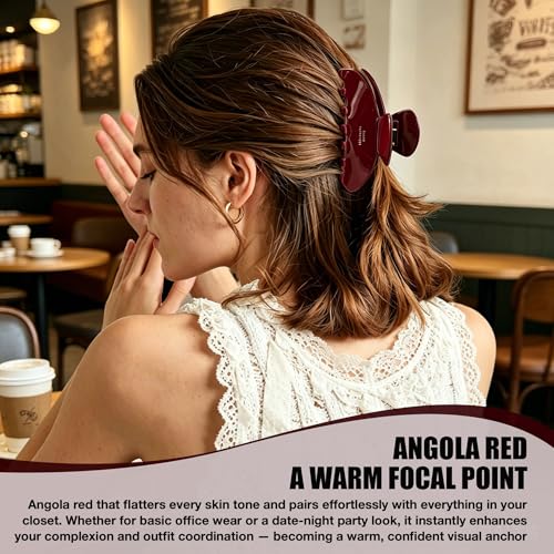 Large Claw Clip Red Hair Clips for Women Acetate Hair Claw 4inch | Big Celluloid Butterfly Jaw Clips Nonslip, Trendy Claw Clips Red Strong Hold, Jumbo French Hairclip for Thick Hair - color: Angola Red Claw Clip