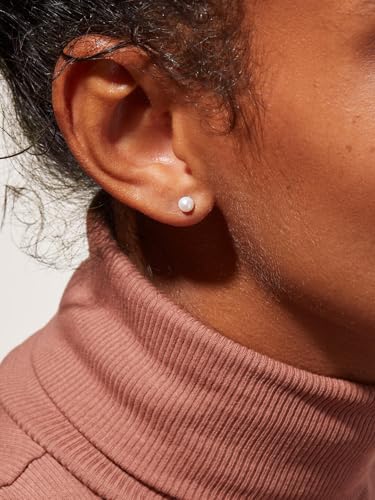 JINERA 5 Pairs Stud Earrings for Women 14K Plated Gold/Silver Pearl Ball Small Stud Earrings Set Cartilage Piercing Hypoallergenic Lightweight Flatback Earrings Jewelry Gifts for Women - color: 1 Pair Flat Back Pearl Earrings - Silver