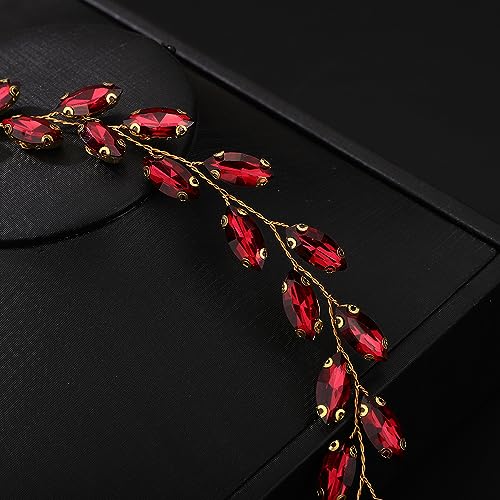 Teyglen Bride Wedding Crystal Hair Vine Full Red Crystal Headband - Bridal Hair Accessories Wedding Headpiece Handmade Rhinestone Hair Piece for Women Girls (Wine Red) - color: Wine Red