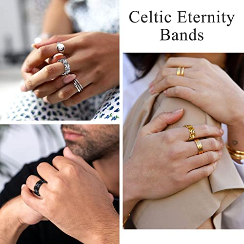 Bestyle Celtic Knot Band Rings for Men Women, Stainless Steel Irish Finger Ring Viking Wedding Bands Jewelry Gift Wedding Promise Gold Silver Black - color: 01.Stainless Steel