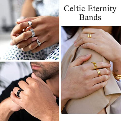 Bestyle Celtic Knot Band Rings for Men Women, Stainless Steel Irish Finger Ring Viking Wedding Bands Jewelry Gift Wedding Promise Gold Silver Black - color: 01.Stainless Steel
