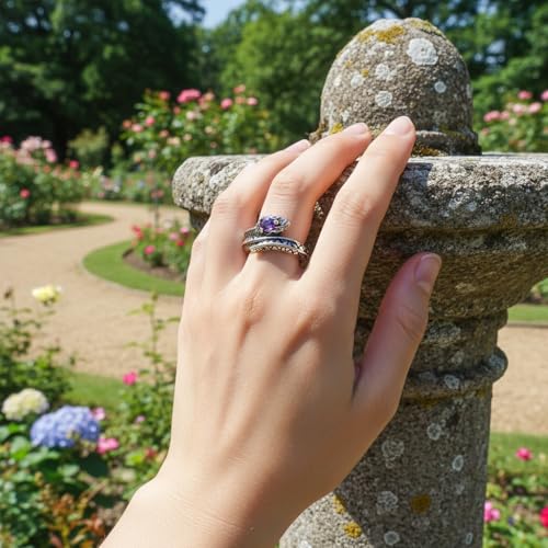 HAIXIAN Innovation Retro Snake Inlaid with 7A grade Zircon Gemstones Ring,S925 Sterling Silver Punk Gothic Cocktail Party Creative Snake Ring for Women - color: Ring_A