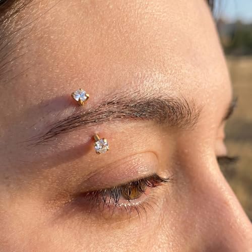 Eyebrow Piercing Jewelry, 9 Pcs Gold Jewelry Surgical Steel Curved Barbell Eyebrow Rings for Women Men CZ Tiny Labret Lip Navel Belly Button Helix Conch Daith Piercing 6mm/8mm/10mm