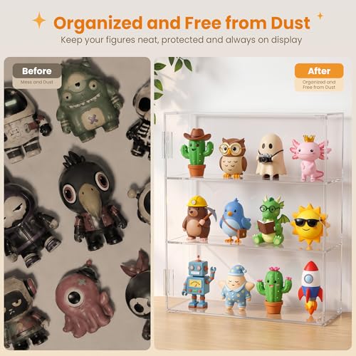 Acrylic Display Case, 3 Tier Clear Dustproof Cabinet Box with Magnetic Door, Wall Mounted or Desktop Organizer for Collectibles, Figures, Crystals, Mini Toys, Jewelry
