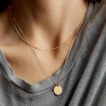 Gold Layered Necklaces for Women, 14K Gold Plated Paperclip Snake Chain Necklace Set, Dainty Coin Cross Tear Pendant Layering Choker Necklaces, Simple Trendy Stackable Jewelry Gifts - color: Wave Pendant Necklace