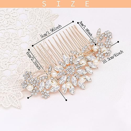 Rose Gold Wedding Hair Comb With Pearls and Crystals Wedding Hair Accessories Bridal Headpiece Or For Parties (Rose God) - color: Rose Gold