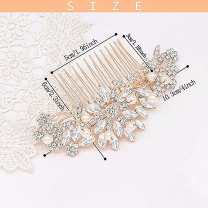 Rose Gold Wedding Hair Comb With Pearls and Crystals Wedding Hair Accessories Bridal Headpiece Or For Parties (Rose God) - color: Rose Gold