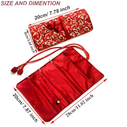 Embroidery Travel Jewelry Bag Roll Western Embroidered Flower Brocade Organizer with Tie Close Jewelry Roll for Women Girls (Blue) - color: 07 Blue