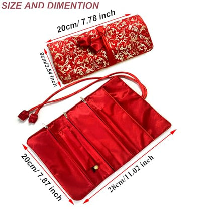 Embroidery Travel Jewelry Bag Roll Western Embroidered Flower Brocade Organizer with Tie Close Jewelry Roll for Women Girls (Blue) - color: 07 Blue