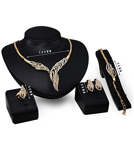 Womens Luxury Africa Dubai 18k Gold Plated Jewelry Sets Wedding Rhinestone Crystal Bib Statement Necklace Earrings Set for Brides Party Prom - color: C-Gold Statement Jewelry Set