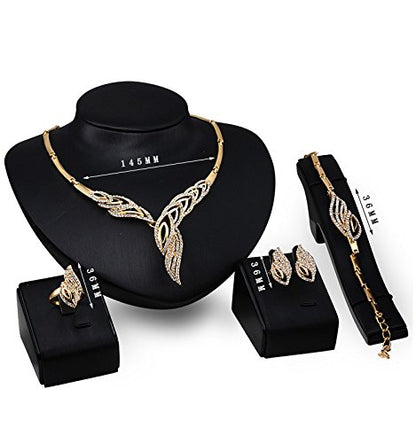 Womens Luxury Africa Dubai 18k Gold Plated Jewelry Sets Wedding Rhinestone Crystal Bib Statement Necklace Earrings Set for Brides Party Prom - color: C-Gold Statement Jewelry Set