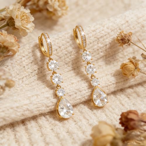 Sonateomber Christmas Tree Dangle Small Gold Hoop Earrings for Women, Cute Sparkly CZ Rhinestone Maple Clover Leaf Drop Earings Thanksgiving Holiday Accessories Fashion Jewelry Gift - color: Teardrop