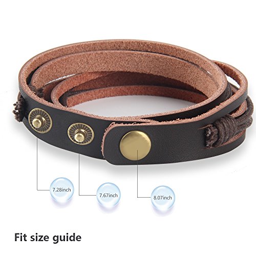 Handmade Genuine Vintage Leather Wrist Cuff Wrap Bracelet Adjustable - style: C: 2 Pcs set (Brown and Black)