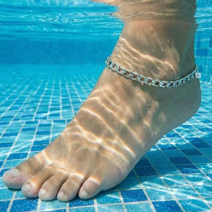 Stainless Steel Chain Ankle Bracelet for Women Adjustable Waterproof Anklet - color: Silver / 7mm Cuban