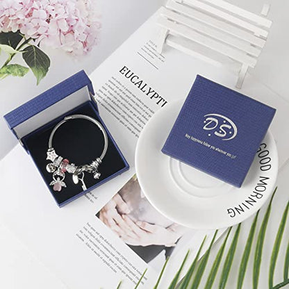 DS Charm Bracelets for girls,exquisite cute cartoon friendship bracelets Silver Stainless Steel Bangle with birthday Gift box, Adjustable girls jewelry Suitable for holiday gifts - style: Silver-pink Angel