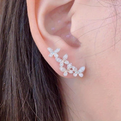 Exquisite Zirconia 4 Butterfly Studs for Women Daily Wedding Party Elegant Climber Earrings Jewelry - color: silver