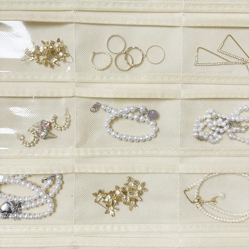 Hanging Jewelry Organizer 80-Pocket Double-Sided Storage, 1-Pack, Beige - color: Beige