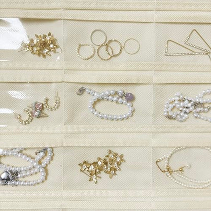 Hanging Jewelry Organizer 80-Pocket Double-Sided Storage, 1-Pack, Beige - color: Beige