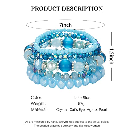 Noessla Beaded Boho Stretch Bracelet Colorful Stackable Crystal Beads Bracelets Trendy Costume Jewelry Mothers Day Gifts for Women - color: 21-Lake blue