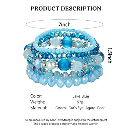 Noessla Beaded Boho Stretch Bracelet Colorful Stackable Crystal Beads Bracelets Trendy Costume Jewelry Mothers Day Gifts for Women - color: 21-Lake blue