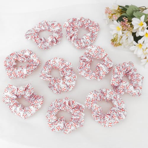 Baseball Print Scrunchies 20 Pack Soft Elastic Hair Ties for Women Girls Sports Fan No Slip Game Day Hair Accessories Daily Styling - color: White Baseball