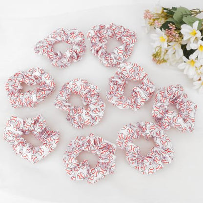 Baseball Print Scrunchies 20 Pack Soft Elastic Hair Ties for Women Girls Sports Fan No Slip Game Day Hair Accessories Daily Styling - color: White Baseball