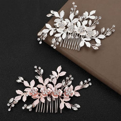 Bridal Hair Accessories Bright Rose Gold Wedding Hair Comb for Brides, Handmade Rhinestone Hair Wedding Head Pieces for Women and Bridesmaids Flower Girls - color: Bright Rose Gold