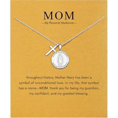 Baydurcan Dainty Silver Necklace for Women Ankh Horse Celtic Necklace Gifts | Dainty charm gifts for friends sister mother, birthday, christmas, graduation gifts. Ready to give with card & envelope. - style: Mother Mary