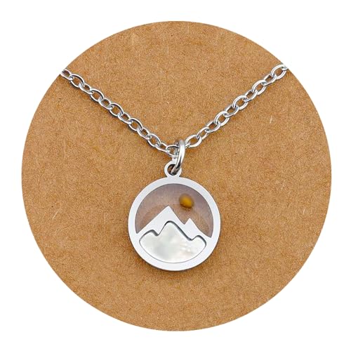 Silver Necklaces for Women Teens, Best Friend Necklace Sister Daughter Gift | Horseshoe Butterfly Swan Wave Evil Eye Necklace Graduation Chritmas Birthday Gifts for Women, Stainless Steel - style: Mountain Round