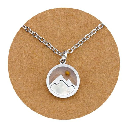 Silver Necklaces for Women Teens, Best Friend Necklace Sister Daughter Gift | Horseshoe Butterfly Swan Wave Evil Eye Necklace Graduation Chritmas Birthday Gifts for Women, Stainless Steel - style: Mountain Round