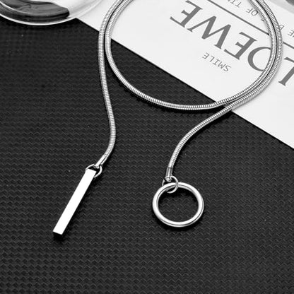 Slip Chain Necklace for Women Gothic Stainless Steel Bar Pendant Cuban Link Necklaces Adjustable Goth O Ring Long Necklaces Punk Rock Collar Choker Trendy Lariat Y Necklace - color: Long chain