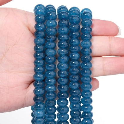 Songxi 5x8mm Natural Deep Blue Chalcedony Stone Rondelle Beads, 75PCS Spacer Round Loose Abacus Beads for Jewelry Making, Gemstone for Bracelet Necklace Earrings, Arts and Crafts - color: Deep Blue Chalcedony