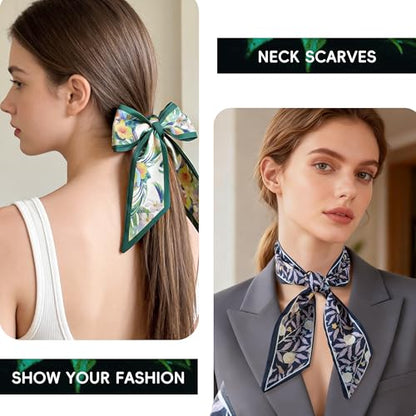 ZXZH 6 Pack Fashion Scarves for Women, Versatile Boho Head Scarf | Satin Scarf for Hair, Neck, Wrist, and Purse Accessories - color: Exotic Jungle Leaf