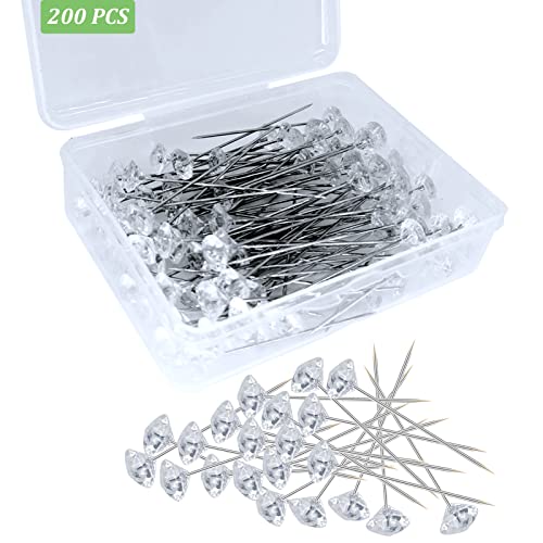 200PCS Corsage Boutonniere Pins, Sewing Corsages Flower Pins, Long 2inch Floral Diamond Rhinestones Pins, Straight Head Pins for Wedding, Jewelry DIY Decoration, Quilting and Craft by Sunenlyst - size: 200PCS
