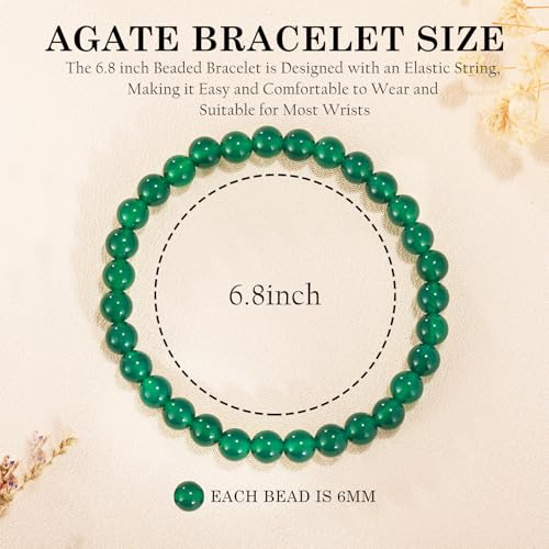 Agate Round Beaded Bracelet for Women Men Natural Agates Stone Healing Bracelets Stretch Elastic Handmade Polished Gemstone Beads Bracelet - color: Green, size: 6mm Beads