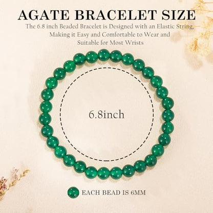 Agate Round Beaded Bracelet for Women Men Natural Agates Stone Healing Bracelets Stretch Elastic Handmade Polished Gemstone Beads Bracelet - color: Green, size: 6mm Beads